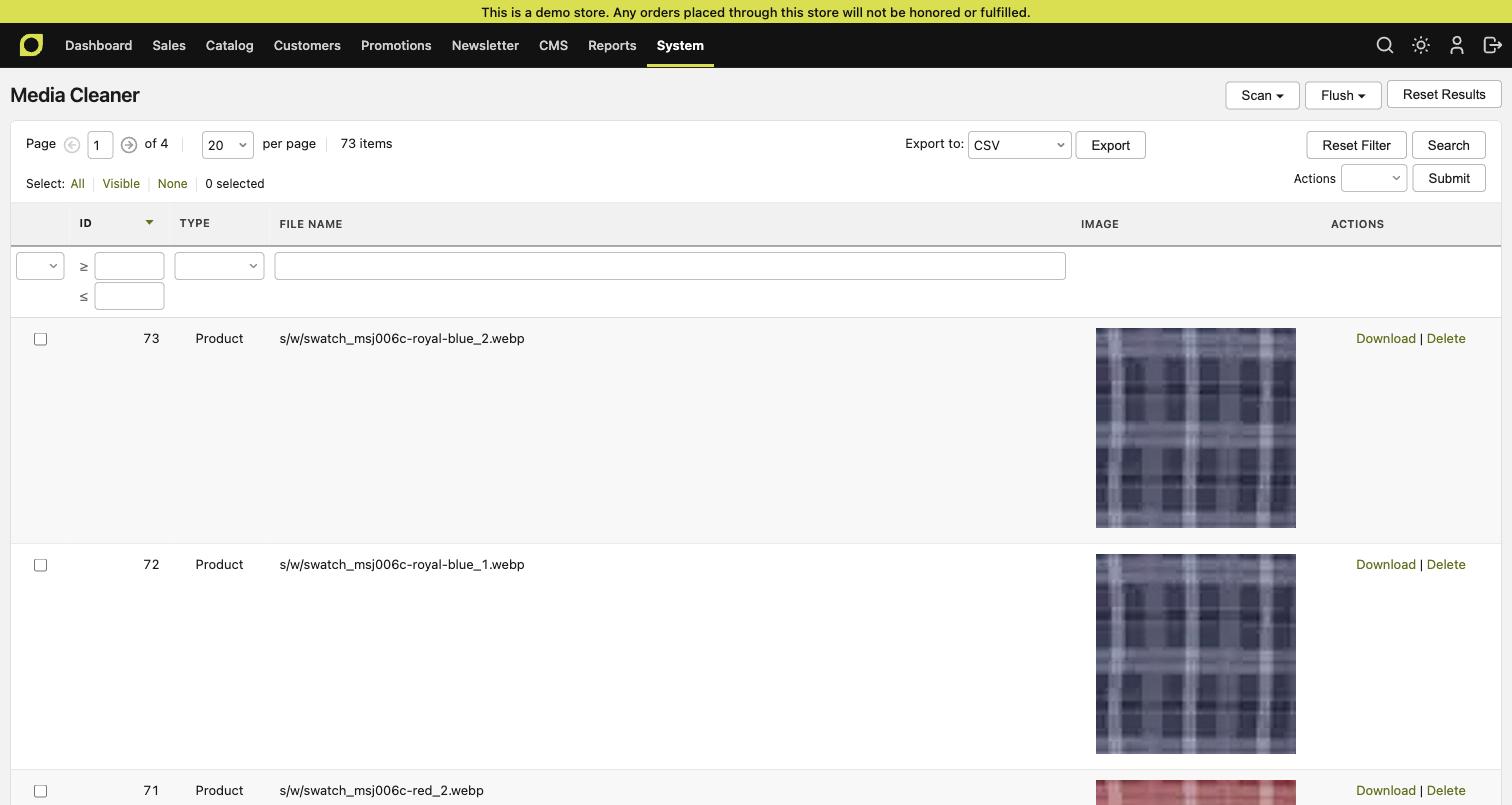 The Media Cleaner grid listing orphan media files with thumbnails